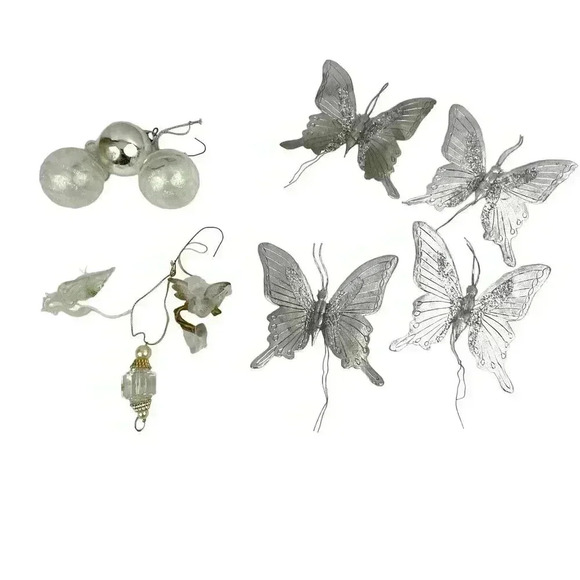 Vintage Other - VTG Lot of 10 Mercury Glass Ornaments Butterflies Cherub Bird Holiday Christmas